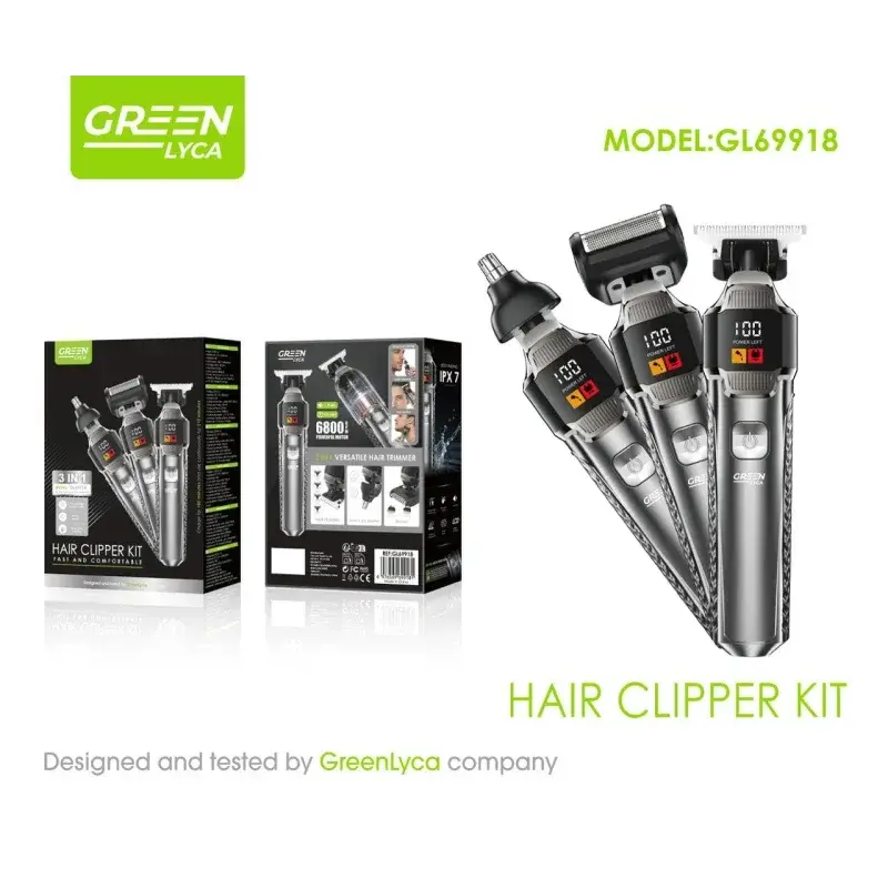 Kit cortapelos Green Lyca Perfila 3 en 1 con recortadora en T, afeitadora de lámina y cortapelos de nariz